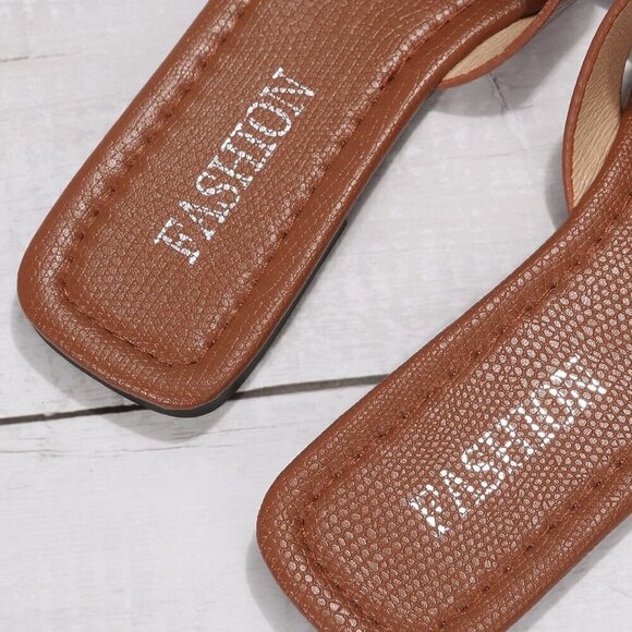 Brown Elegant Women's Snakeskin Embossed Cut Out Slide Sandals - Picture 7 of 7